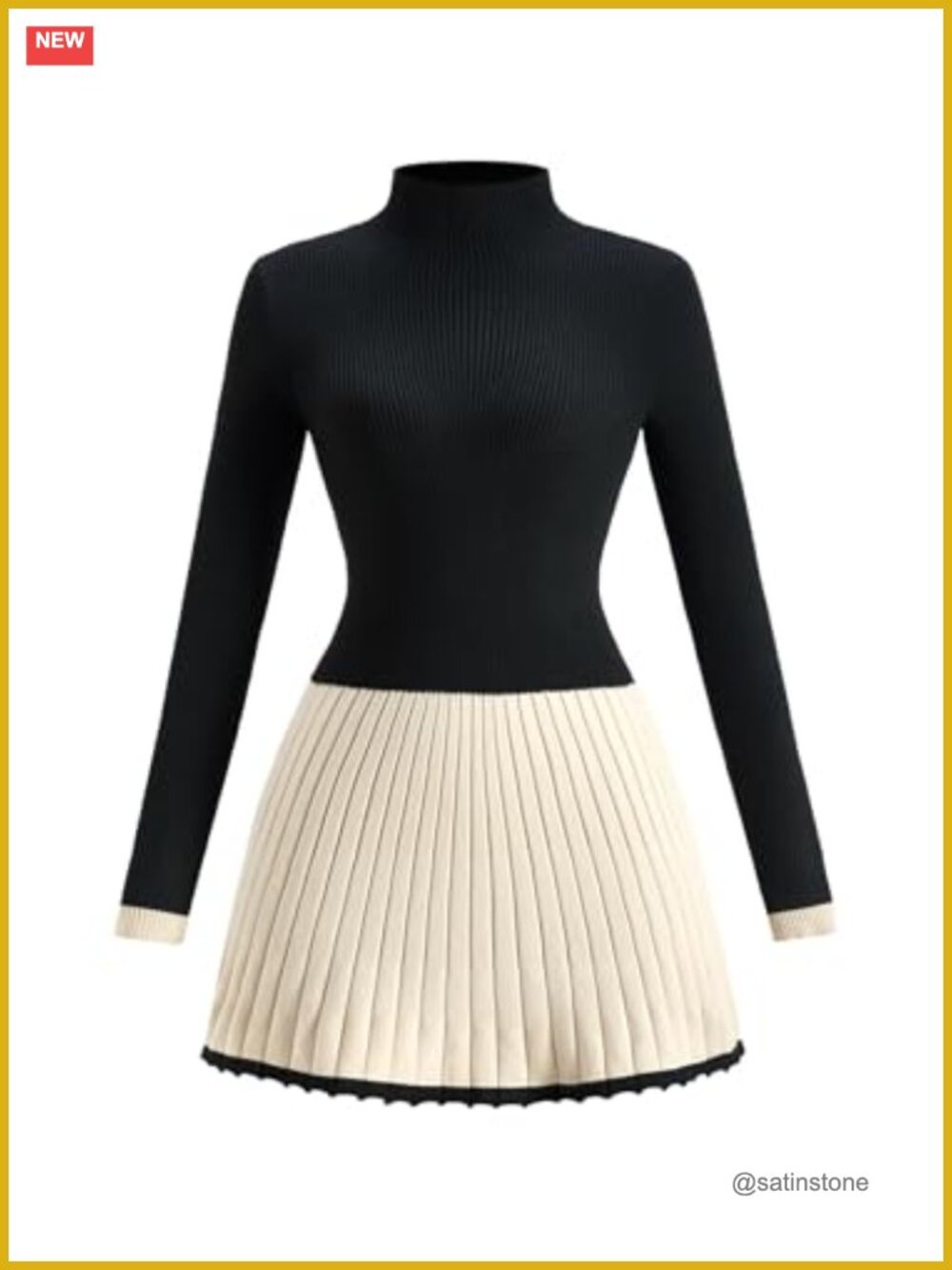 Ribbed Knit Mock Neck Long Sleeve Mini Dress